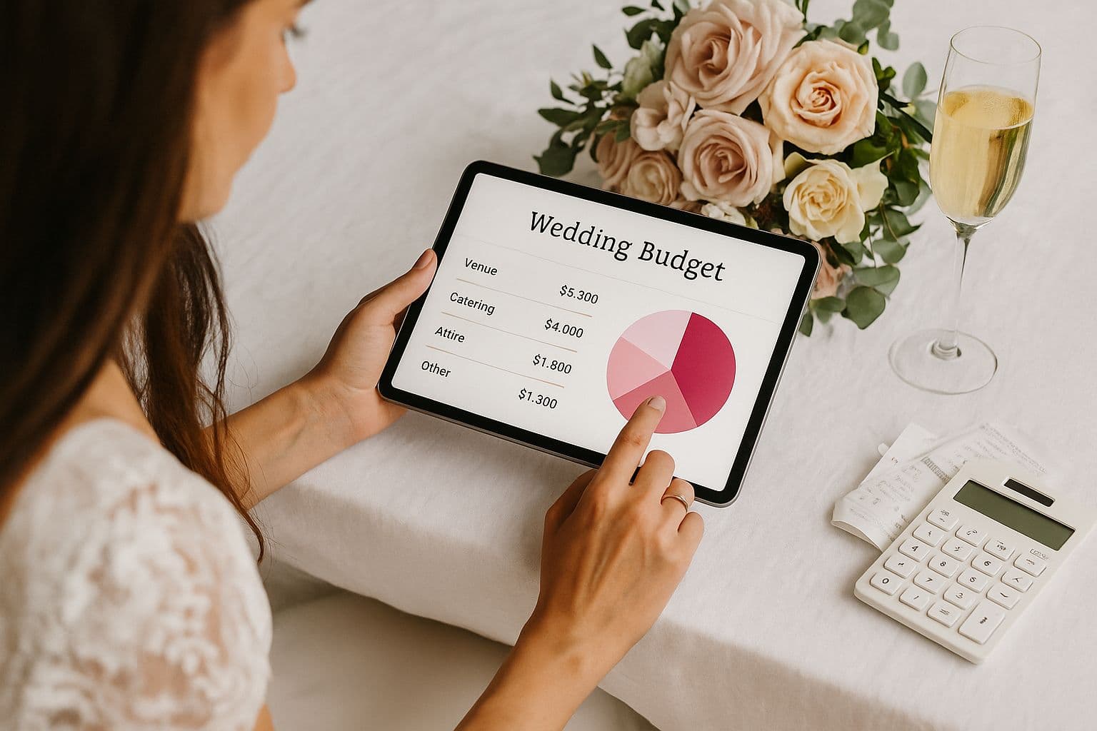 Wedding budget dashboard on a tablet