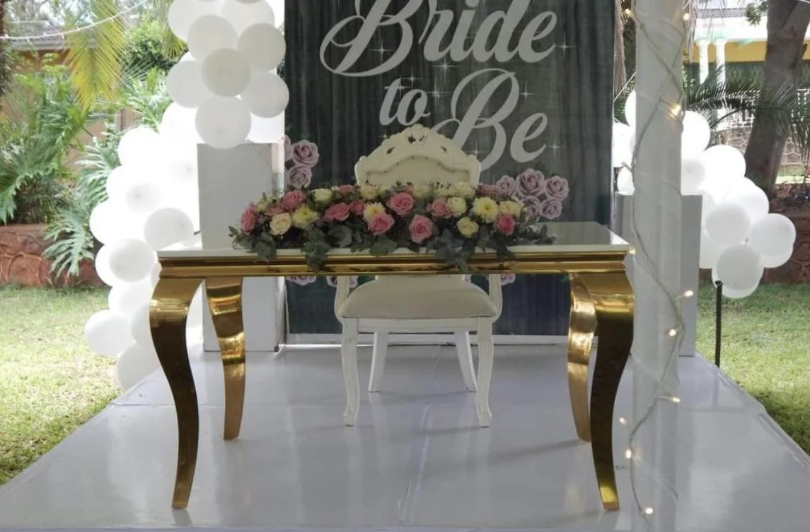 White Table with Gold Legs