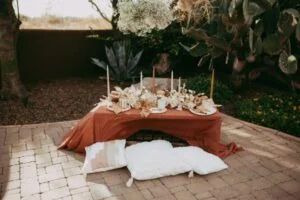 Modern spring winery wedding with whimsical pops of color